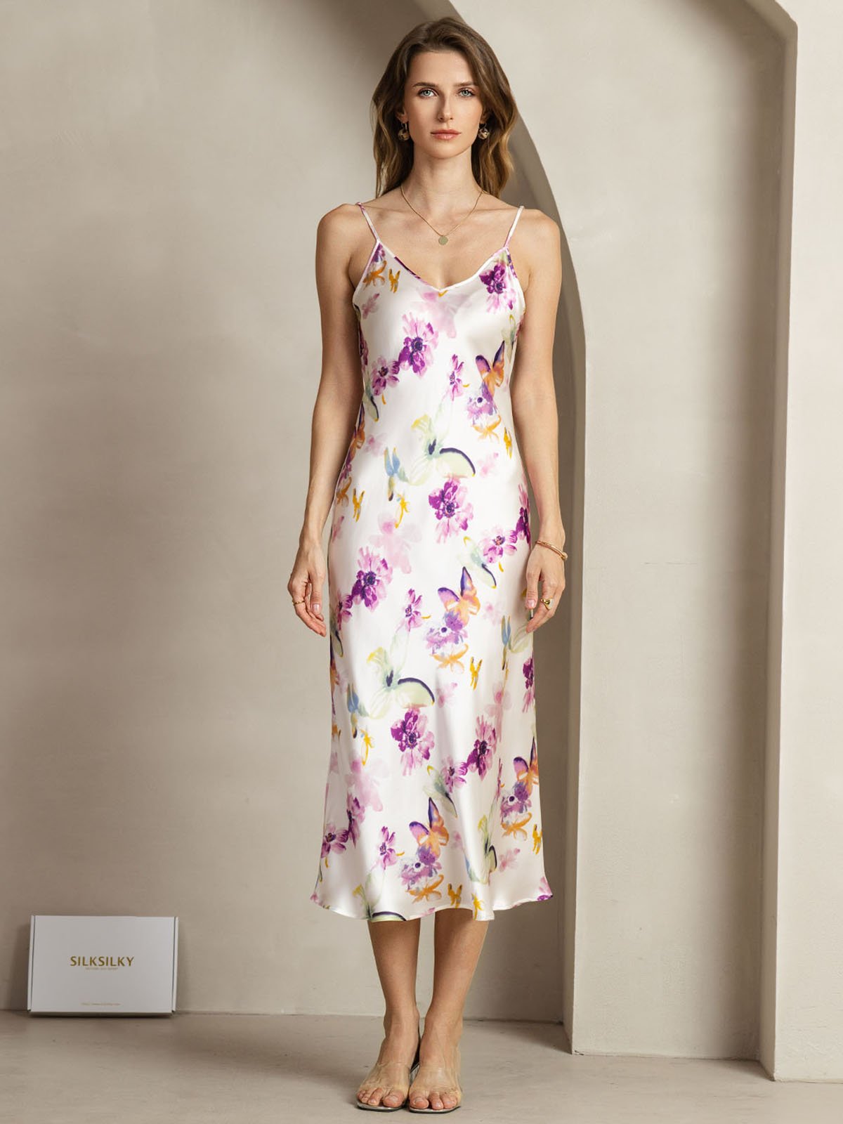 [Aquarelbloemen] SilkSilky-NL 19Momme Zijde Dress 001