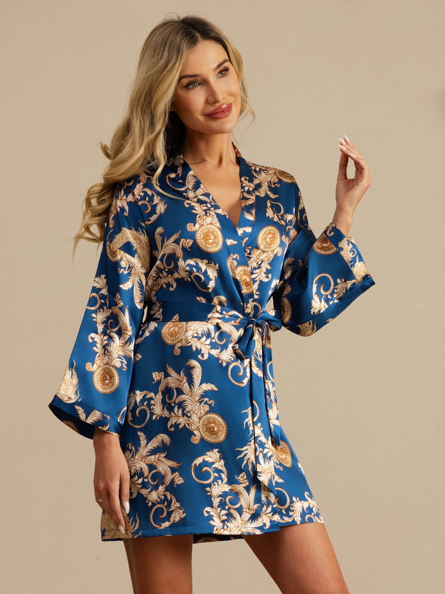 [Navy Draak] SilkSilky-NL 3/4 Mouw Dames Kamerjas 007