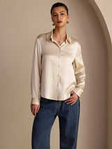 [Rijstbeige] SilkSilky-NL Long Sleeve Lapel Collar Dames Blouse 003