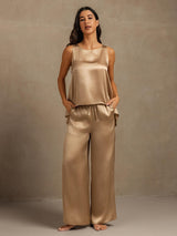[Champagne] SilkSilky-NL Sleeveless Scoop Neck Dames Pyjama Set 008