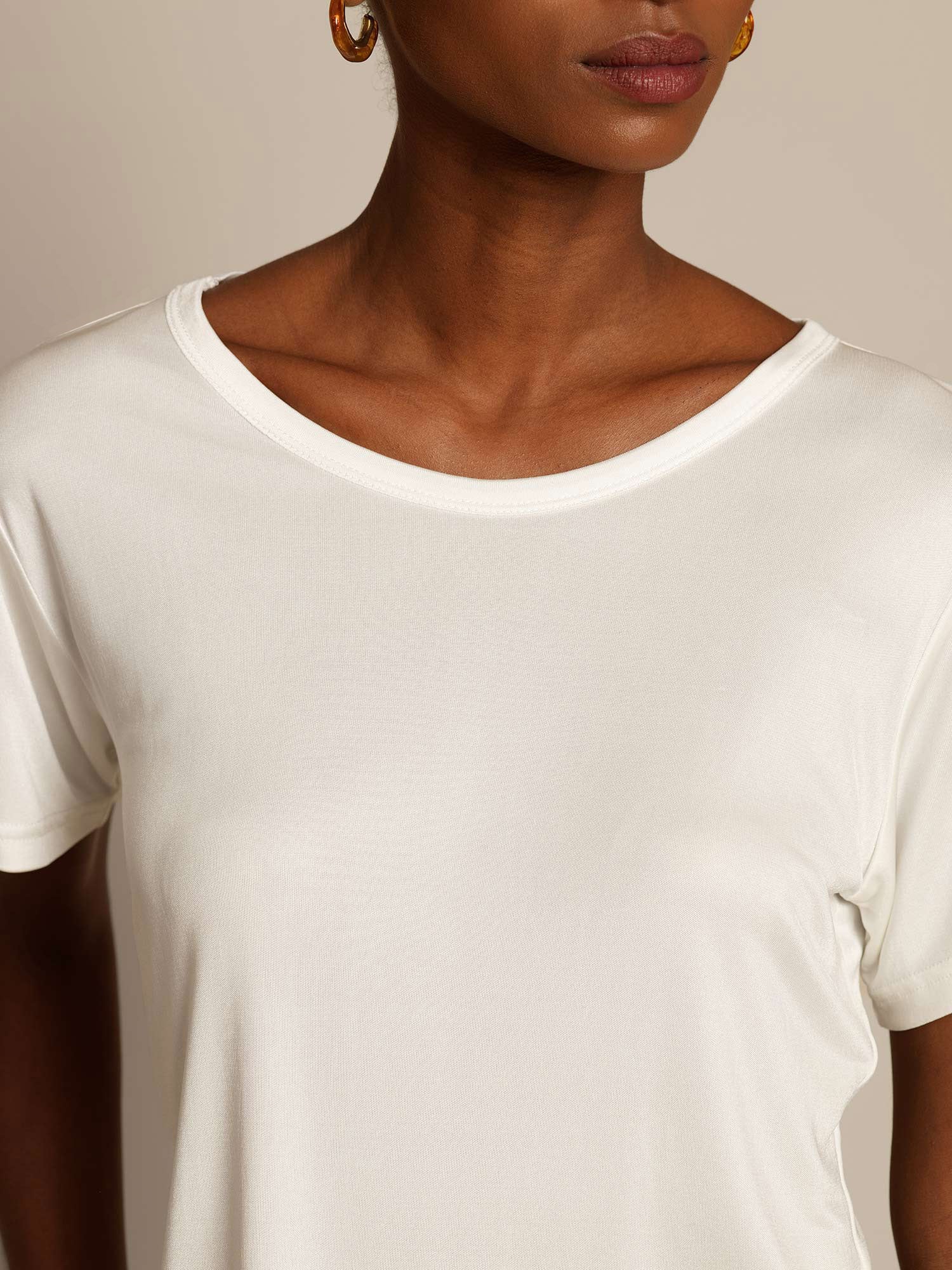 [Wit] SilkSilky-NL Zijde Gebreid Ronde Hals Dames T-Shirt 004,