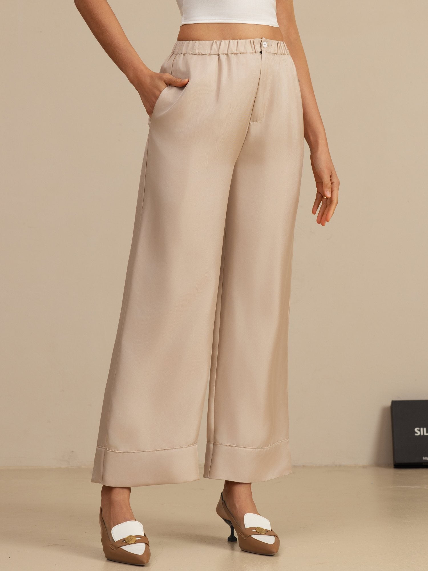 [Tan] SilkSilky-NL 18Momme Womens Pants 001