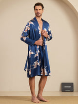 [Donkerblauw] SilkSilky-NL 19Momme Long Sleeve Mens Pajamas 004