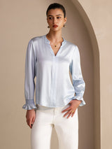 [Hemelsblauw] SilkSilky-NL Long Sleeve Split Blouse 001