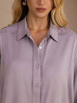 [Paars] SilkSilky-NL Long Sleeve Lapel Collar Blouse 006