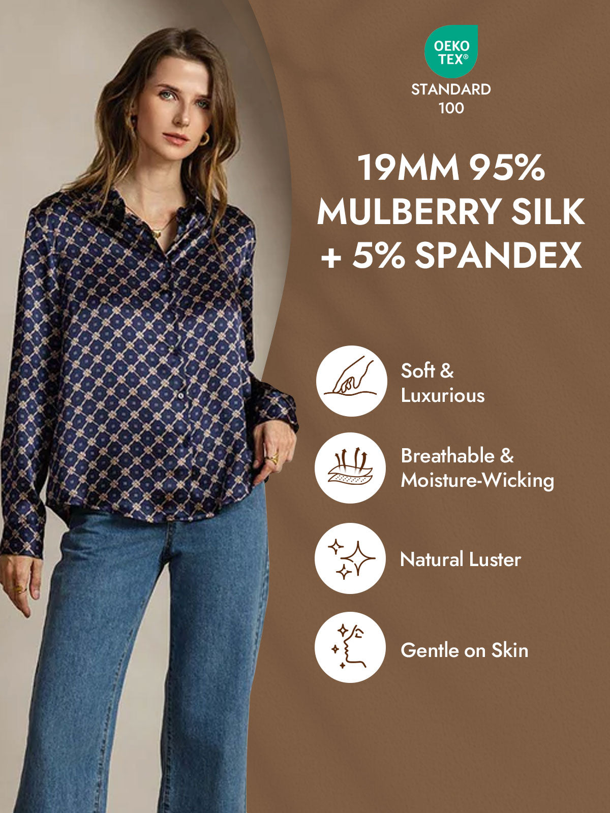 [Marine Ketting] SilkSilky-NL Zijde Lange Mouw Kraag Dames Blouse 004