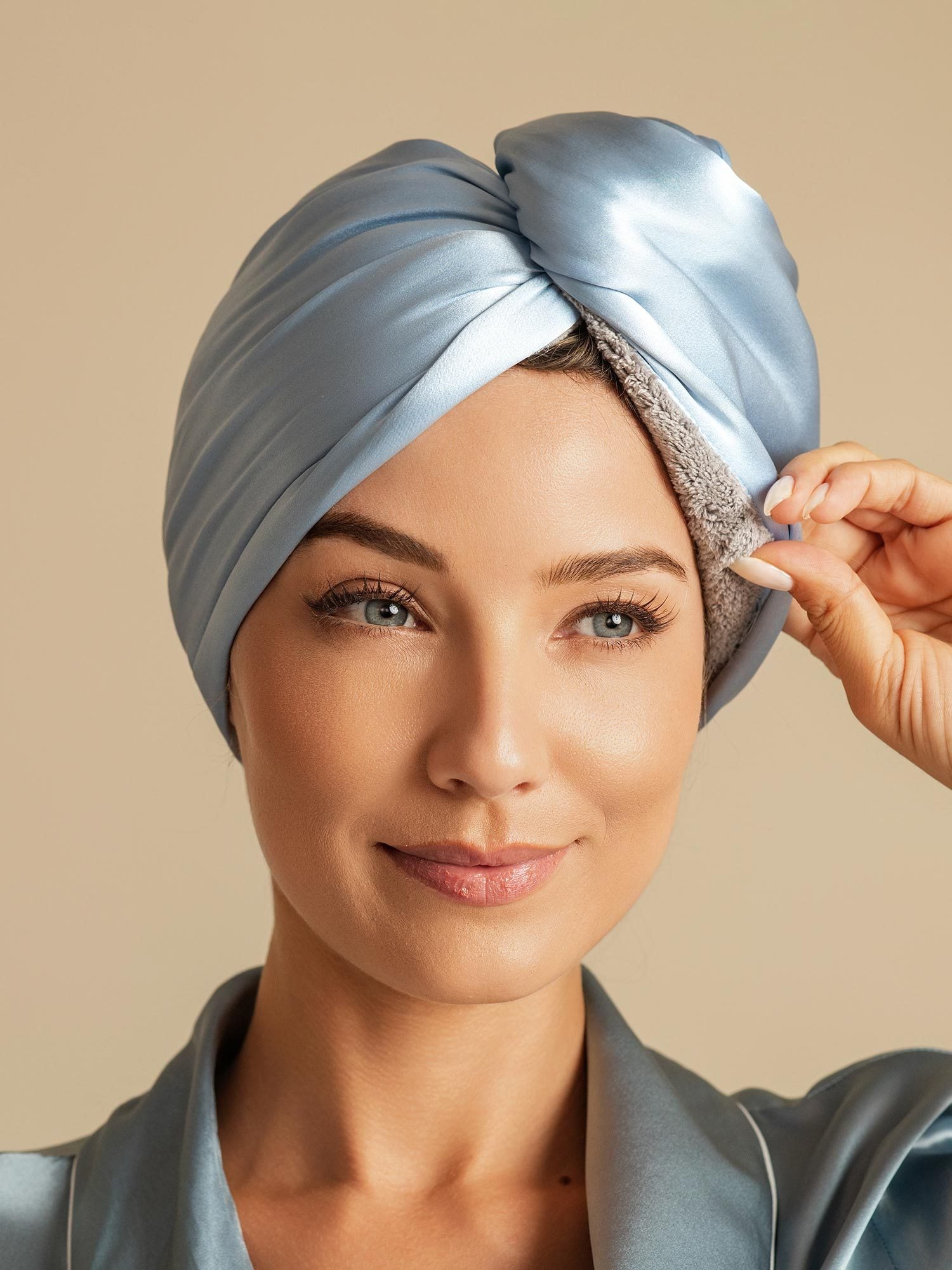 [Hemelsblauw] SilkSilky-NL Zijde Hair Towel Wrap 006,