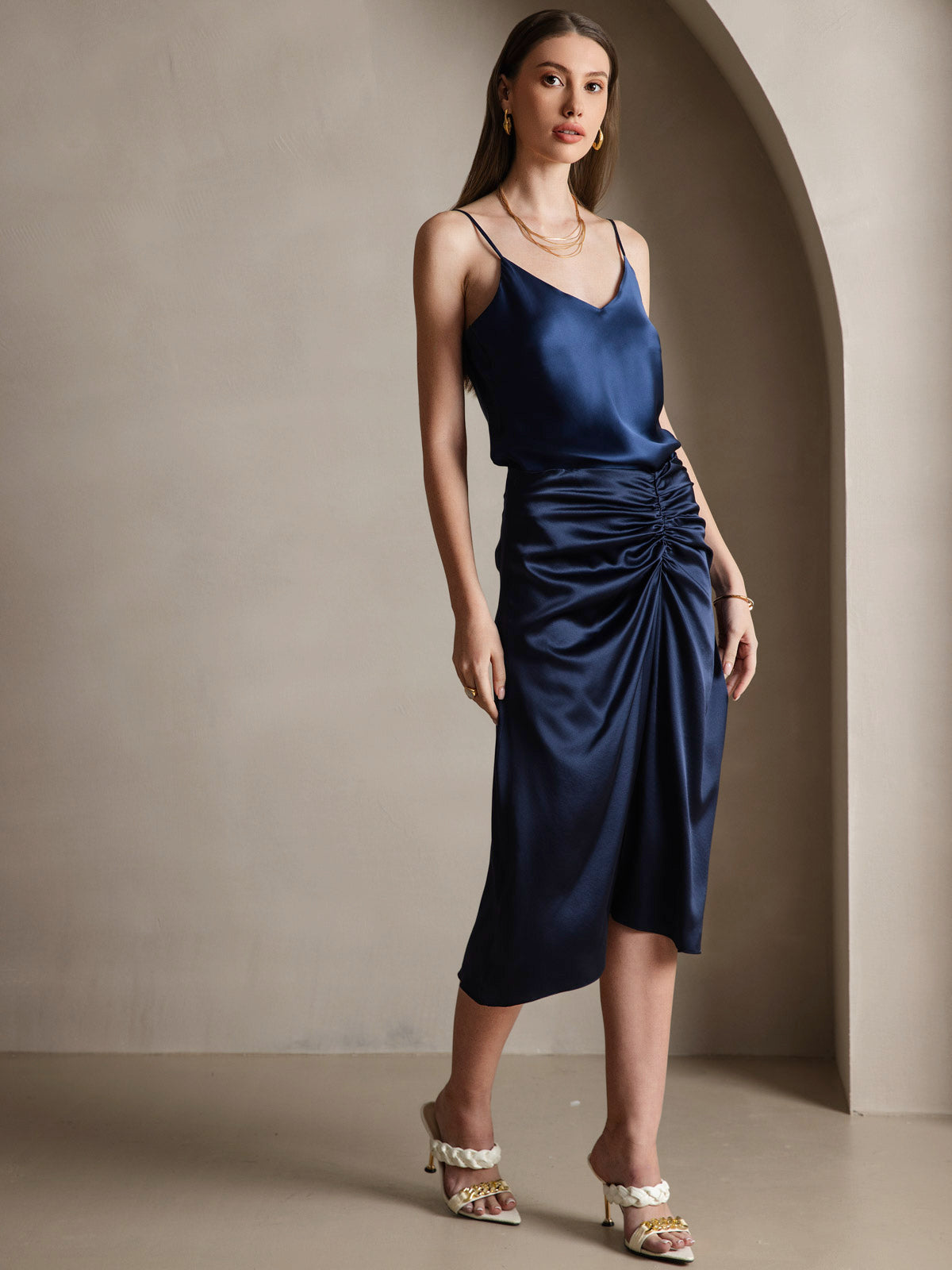 [Donkerblauw] SilkSilky-NL V-Hals Cami-Top 005