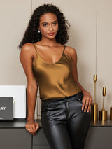 [Koffie] SilkSilky-NL Spaghetti Bandjes V Hals Cami-Top 003