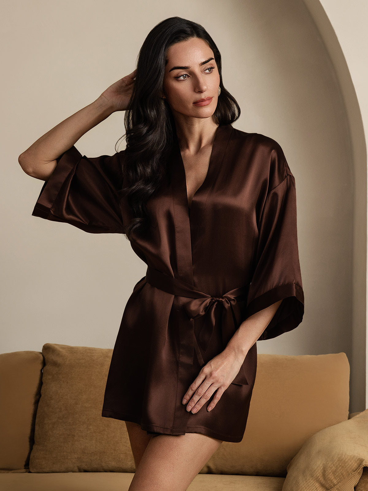 [Koffie] SilkSilky-NL Halve Mouw Womens Robe 004