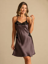 [Donkerbruin] SilkSilky-NL Spaghetti Strap V Neck Nachthemd 006