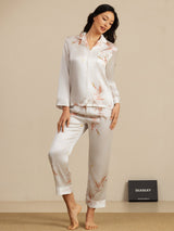 [Wit] SilkSilky-NL 19Momme Lange Mouw Notchkraag Dames Pyjama Set 003