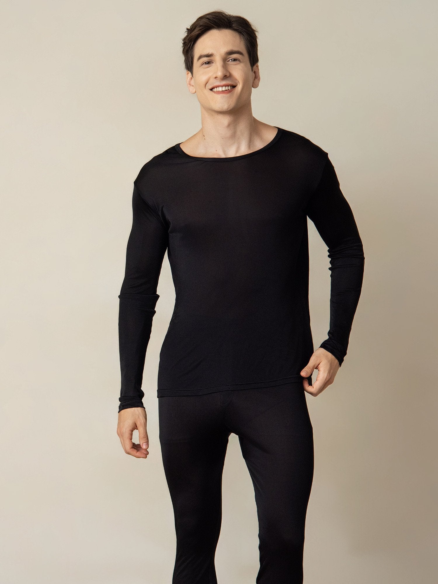 [Zwart] SilkSilky-NL Zijde Mens Pajamas 004