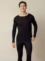 [Zwart] SilkSilky-NL Long Sleeve Round Neck Heren Lange Onderkleding 004