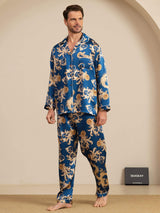 [Navy Draak] SilkSilky-NL Long Sleeve Notch Collar Heren Pyjama Set 004