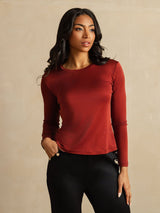[Gebakken Baksteen] SilkSilky-NL Lange Mouw Crew Hals Dames T-Shirt 001