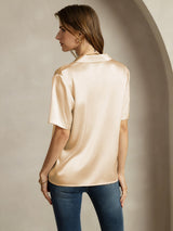 [Champagne] SilkSilky-NL Short Sleeve Lapel Collar Dames Blouse 002