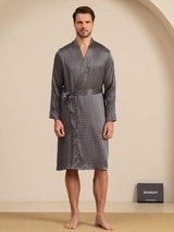 [Zwarte Ginkgo] SilkSilky-NL Long Sleeve V Neck Heren Kamerjas 007