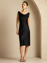 [Zwart] SilkSilky-NL Sleeveless Cowl Neck Jurk 005