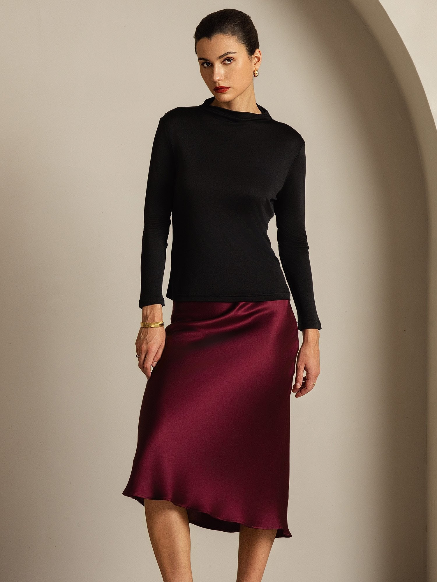 [Zwart] SilkSilky-NL Zijde Womens T-Shirt 006