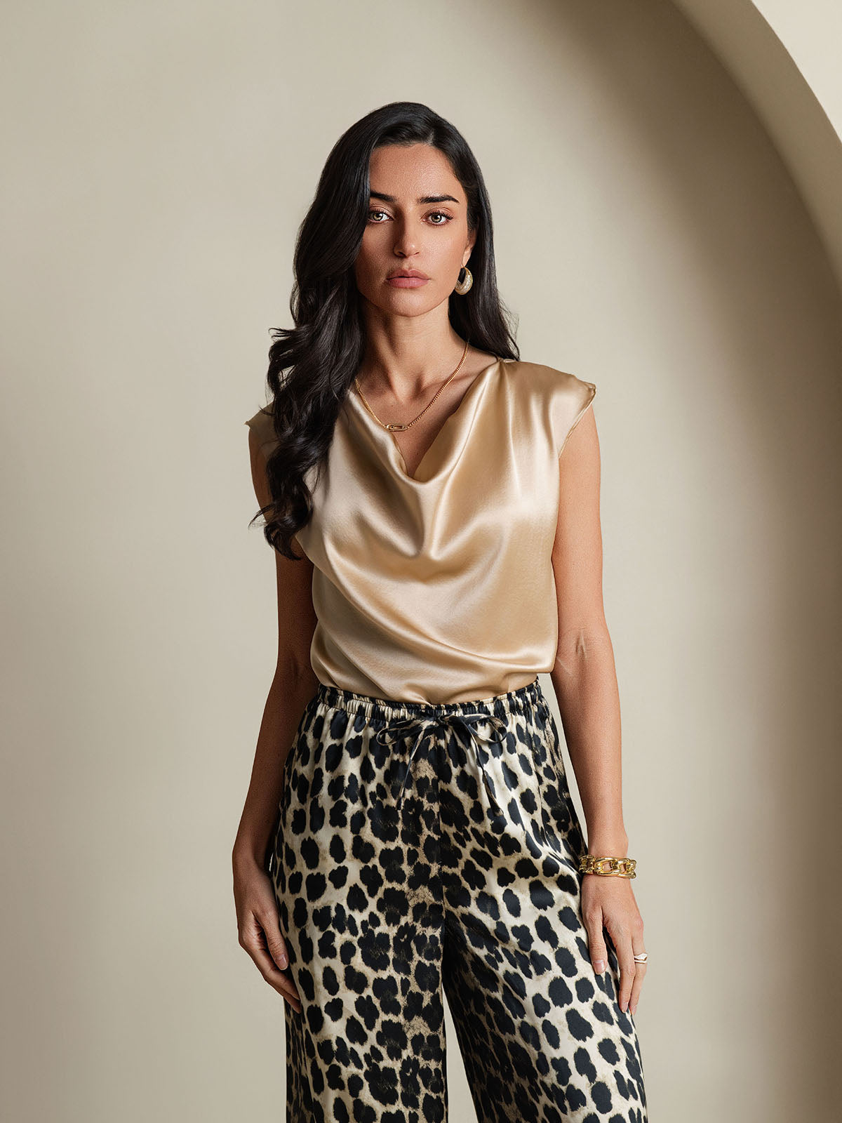 [Champagne] SilkSilky-NL 19Momme Zijde Womens T-Shirt 004