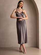[Donkerkaki] SilkSilky-NL Spaghetti Strap V Neck Jurk 006