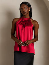[Wijn] SilkSilky-NL 19Momme Mouwloos Halter Dames T-Shirt 005