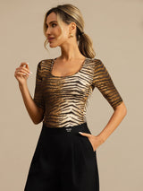 [Tijger] SilkSilky-NL Halve Mouw Diepe Ronde Hals Dames T-Shirt 005