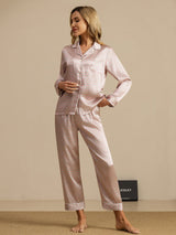 [Roze Hart Geo] SilkSilky-NL Short Sleeve Lapel Collar Dames Pyjama Set 006