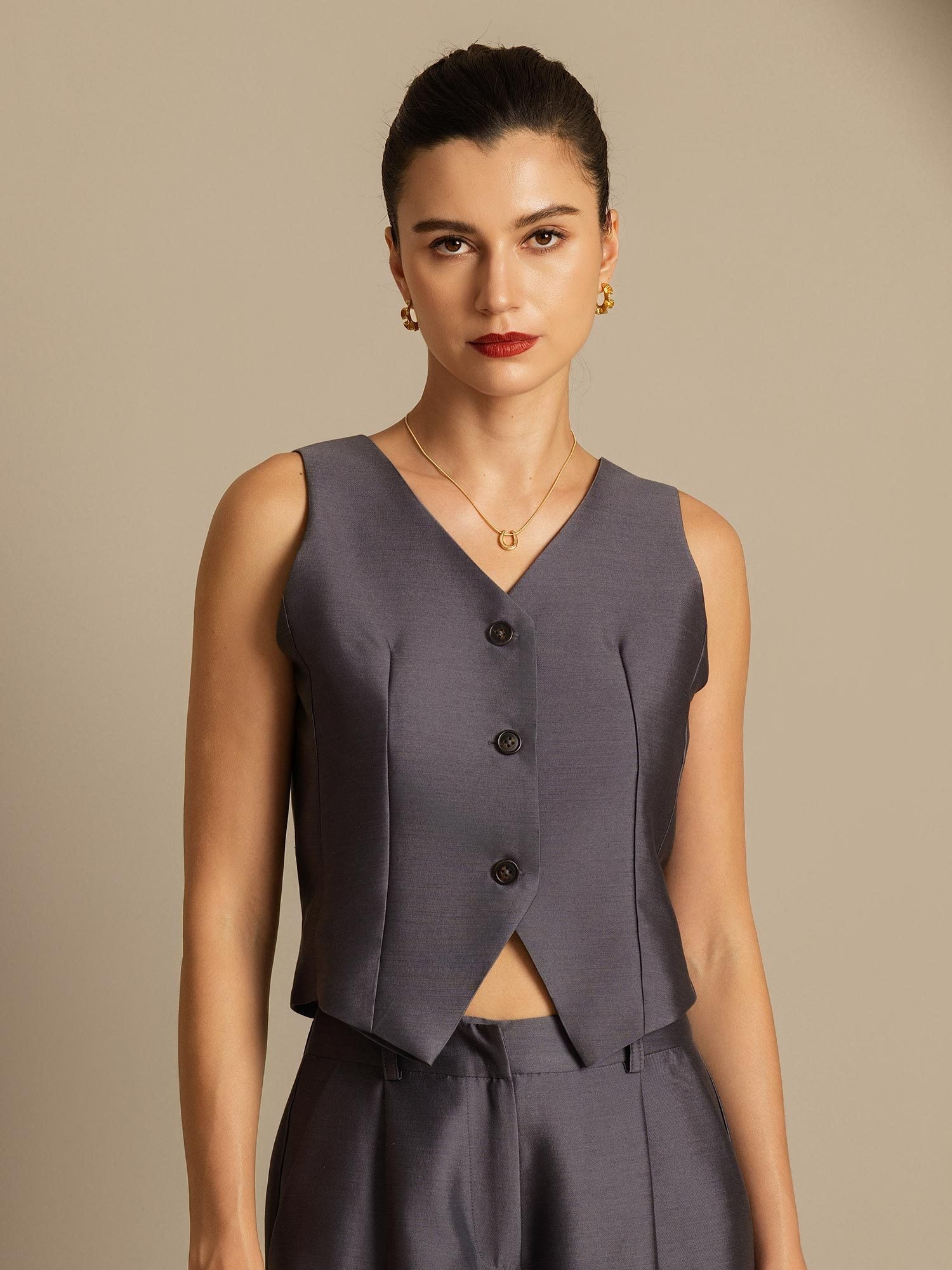 [Grijs] SilkSilky-NL 32Momme Silk-Wool Blend Womens Vest 001