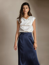 [Wit] SilkSilky-NL Cap Sleeve Cowl Neck Dames T-Shirt 008