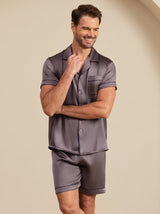 [Paars Grijs] SilkSilky-NL Korte Mouw Notchkraag Heren Pyjama Set 005