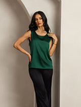 [Donkergroen] SilkSilky-NL Sleeveless Round Neck Cami-Top 007