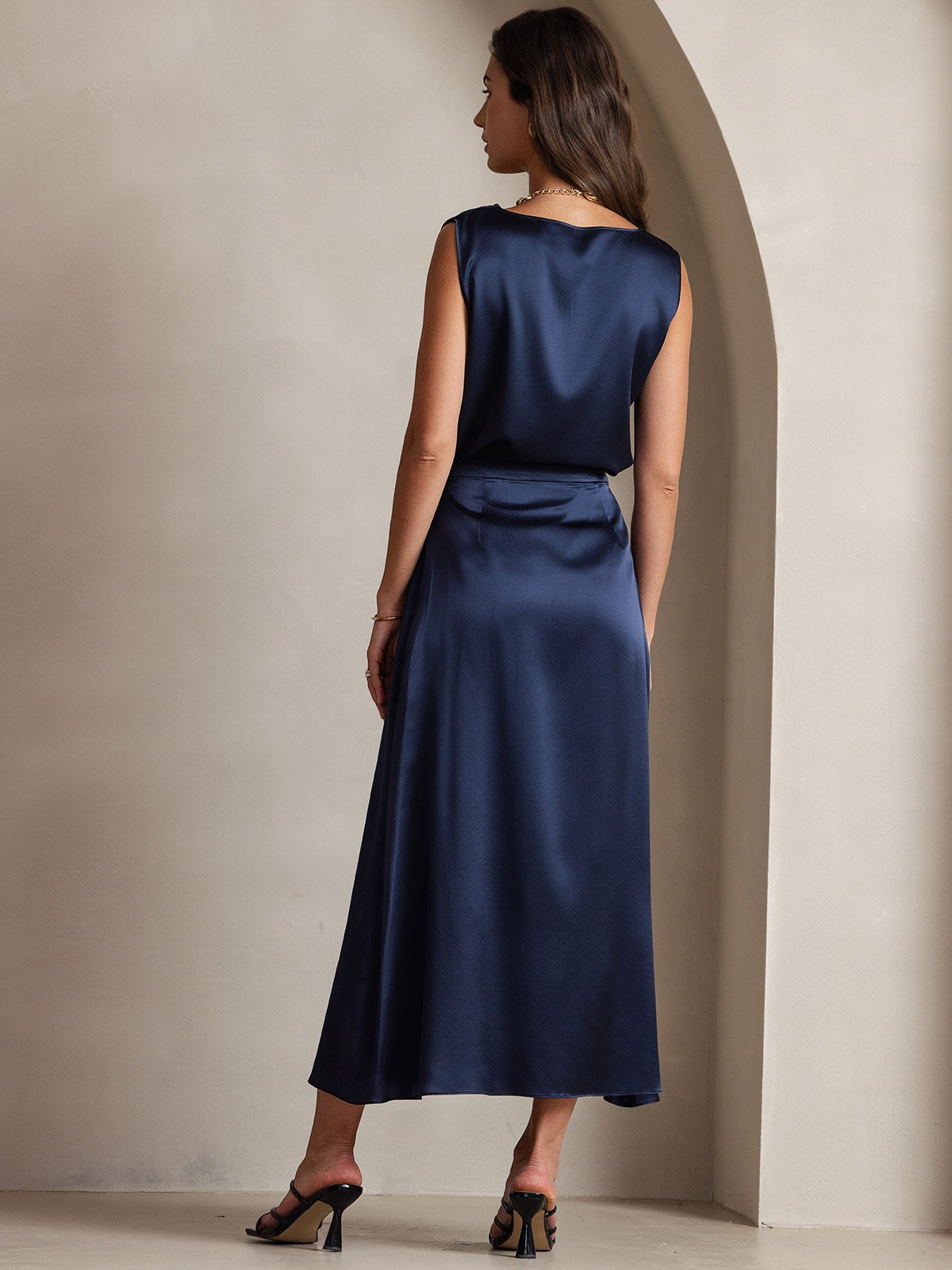 [Donkerblauw] SilkSilky-NL 19Momme Zijde Skirt 004