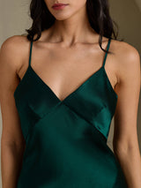 [Groen] SilkSilky-NL Spaghetti Strap V Neck Jurk 004