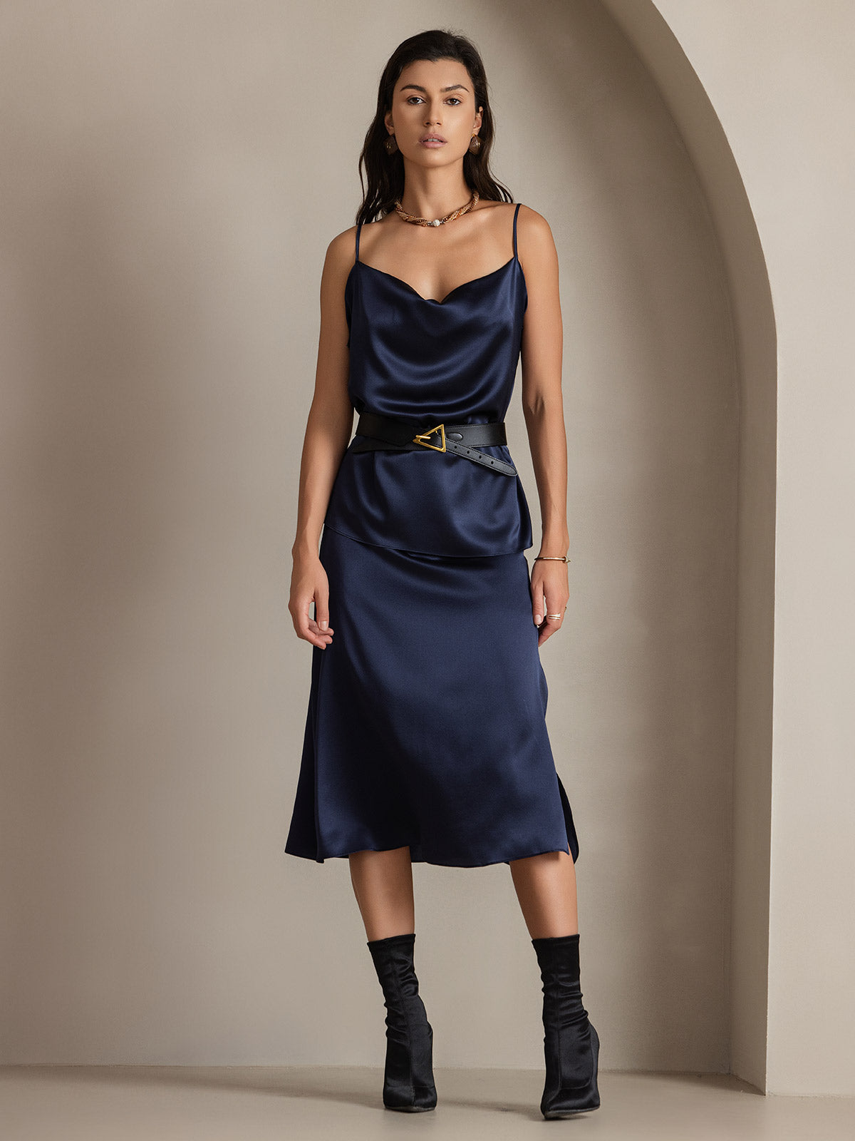 [Donkerblauw] SilkSilky-NL 19Momme Zijde Skirt 005