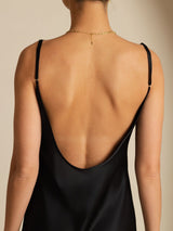 [Zwart] SilkSilky-NL Spaghetti Strap U-hals Jurk 005