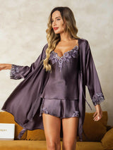 [Paars Grijs] SilkSilky-NL Zijde 3/4 Mouw Womens Pajamas 001