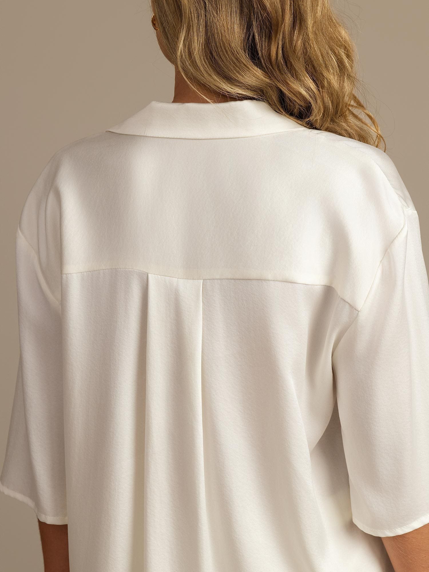 [Wit] SilkSilky-NL 19Momme Zijde Kraag Dames Pyjama Set 004,