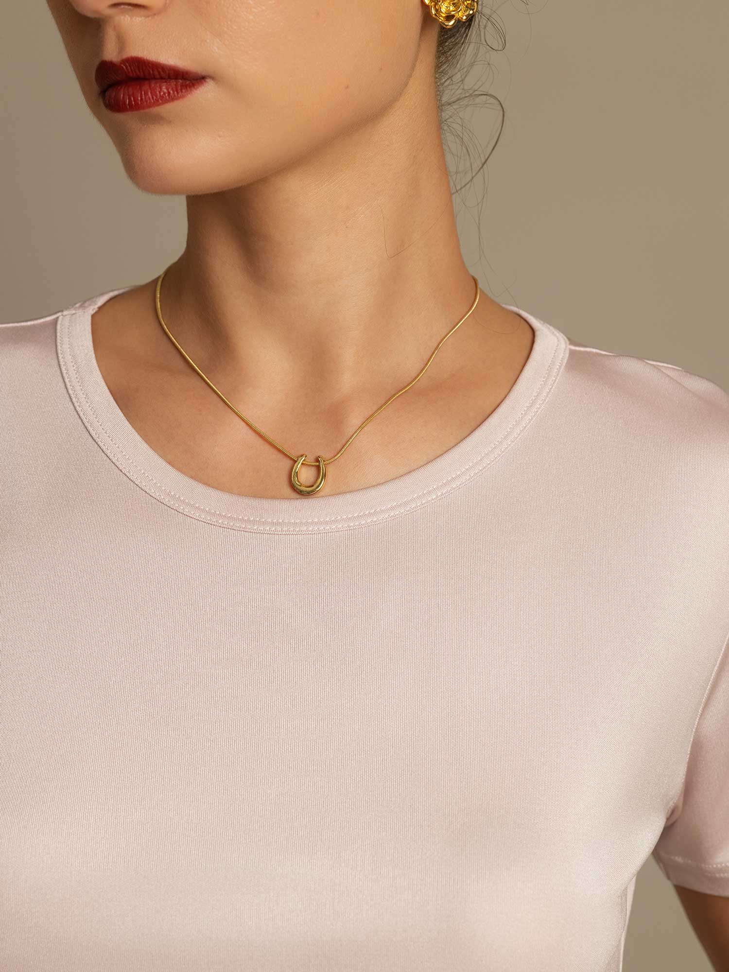 [Lichtroze] SilkSilky-NL Zijde Gebreid Ronde Hals Dames T-Shirt 004