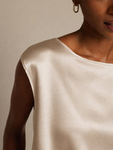 [Beige] SilkSilky-NL Cap Sleeve Round Neck Dames T-Shirt 004