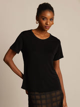 [Zwart] SilkSilky-NL Korte Mouw Ronde Hals Dames T-Shirt 003