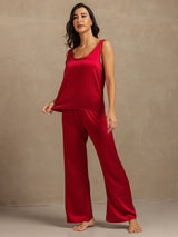 [Wijn] SilkSilky-NL 19Momme Mouwloos Diepe Ronde Hals Dames Pyjama Set 006