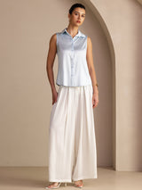 [Lichtblauw] SilkSilky-NL Sleeveless Lapel Collar Dames Blouse 005