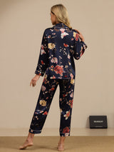 [Marine Bloemen] SilkSilky-NL Lange Mouw Dames Pyjama Set 002