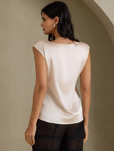 [Beige] SilkSilky-NL Cap Sleeve Round Neck Dames T-Shirt 002