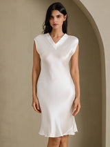 [Wit] SilkSilky-NL Cap Sleeve V Neck Jurk 003