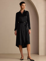 [Zwart] SilkSilky-NL Long Sleeve Lapel Collar Jurk 006