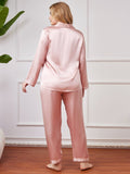 SilkSilky NL Pure Silk Lange Mouw Revers Dames Grote maten Pyjama Set Roze 002