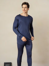 [Donkerblauw] SilkSilky-NL Long Sleeve Round Neck Heren Lange Onderkleding 002
